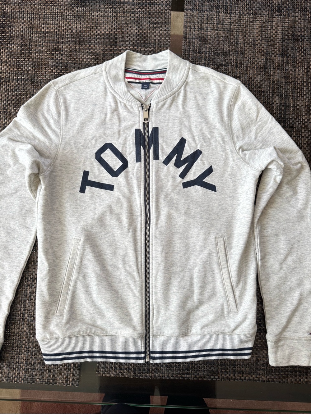 Tommy Hilfiger Light Gray Bomber Jacket with Navy Logo